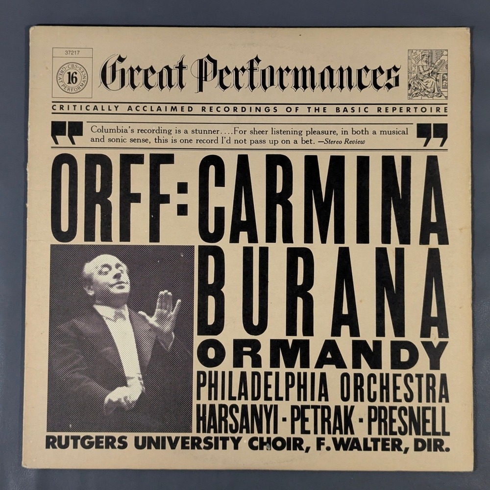 Carl Orff Carmina Burana Eugene Ormandy Philadelphia Orchestra CBS Vinyl LP NM